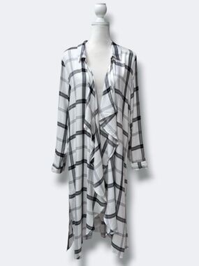 Dizzy Gal Lightweight Cardigan Duster Women's 1X Plaid Waterfall Long Sleeve
